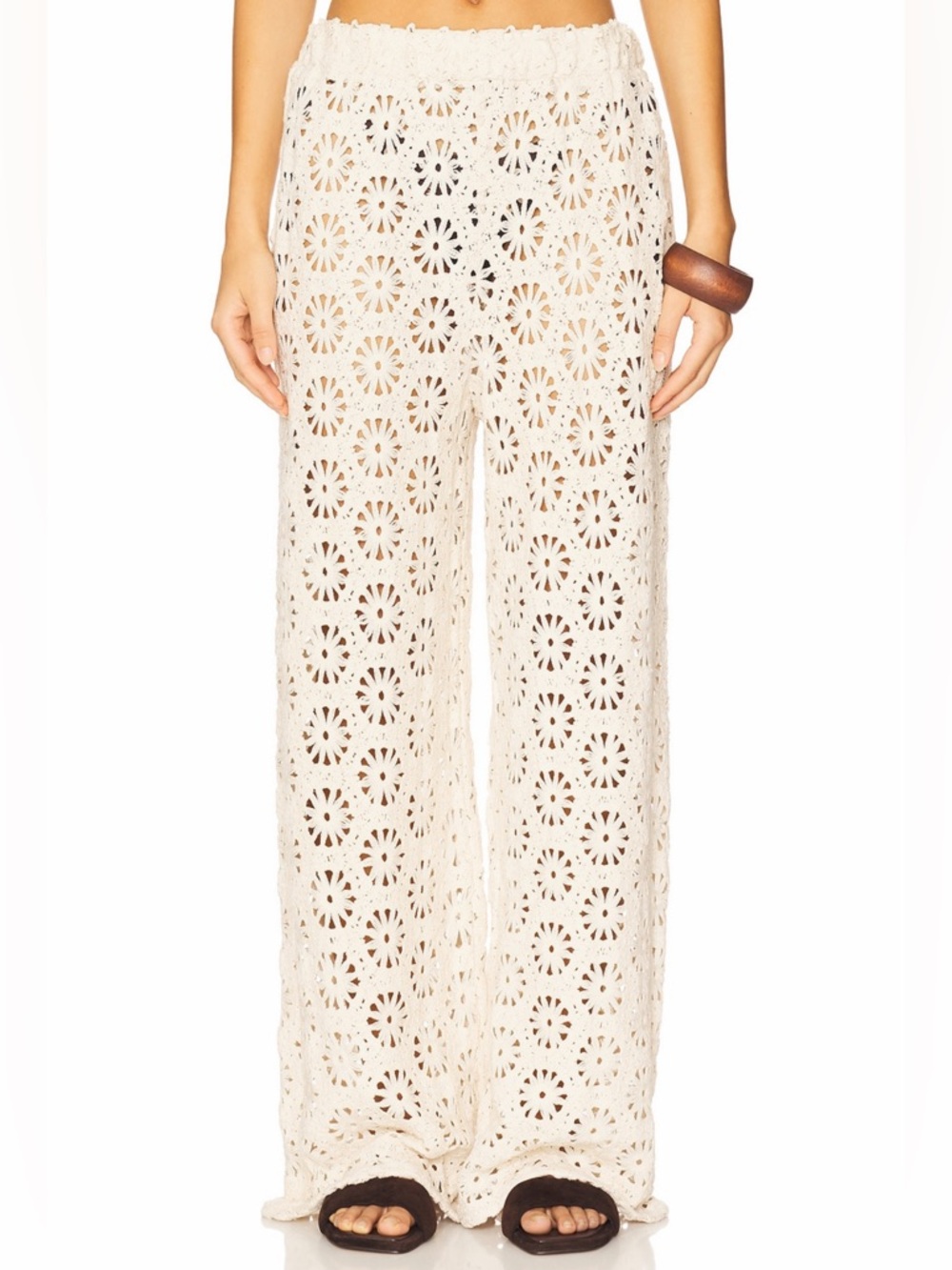 Lovers and Friends Revolve Claire Crochet Wide Leg Beach Pants in Cream Size XS